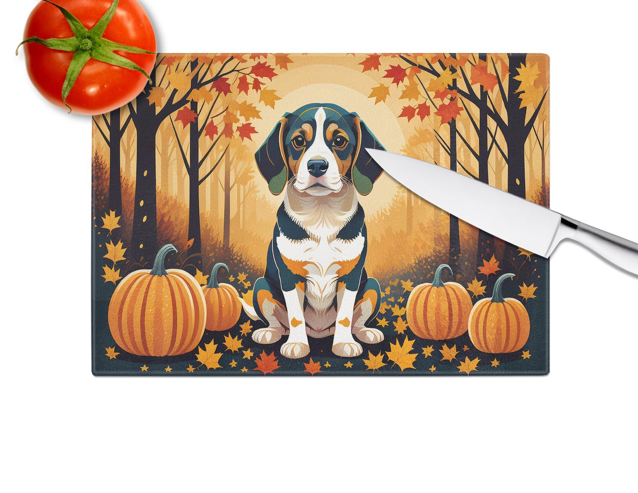 Beagle Fall Glass Cutting Board