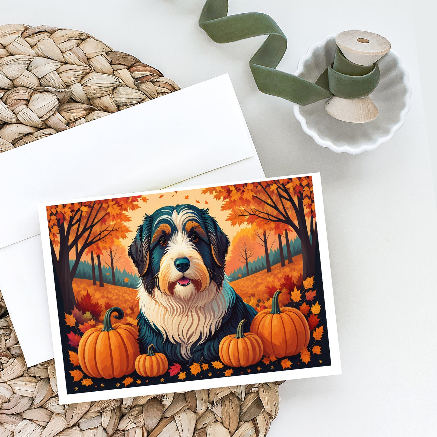 Bearded Collie Fall Greeting Cards Pack of 8