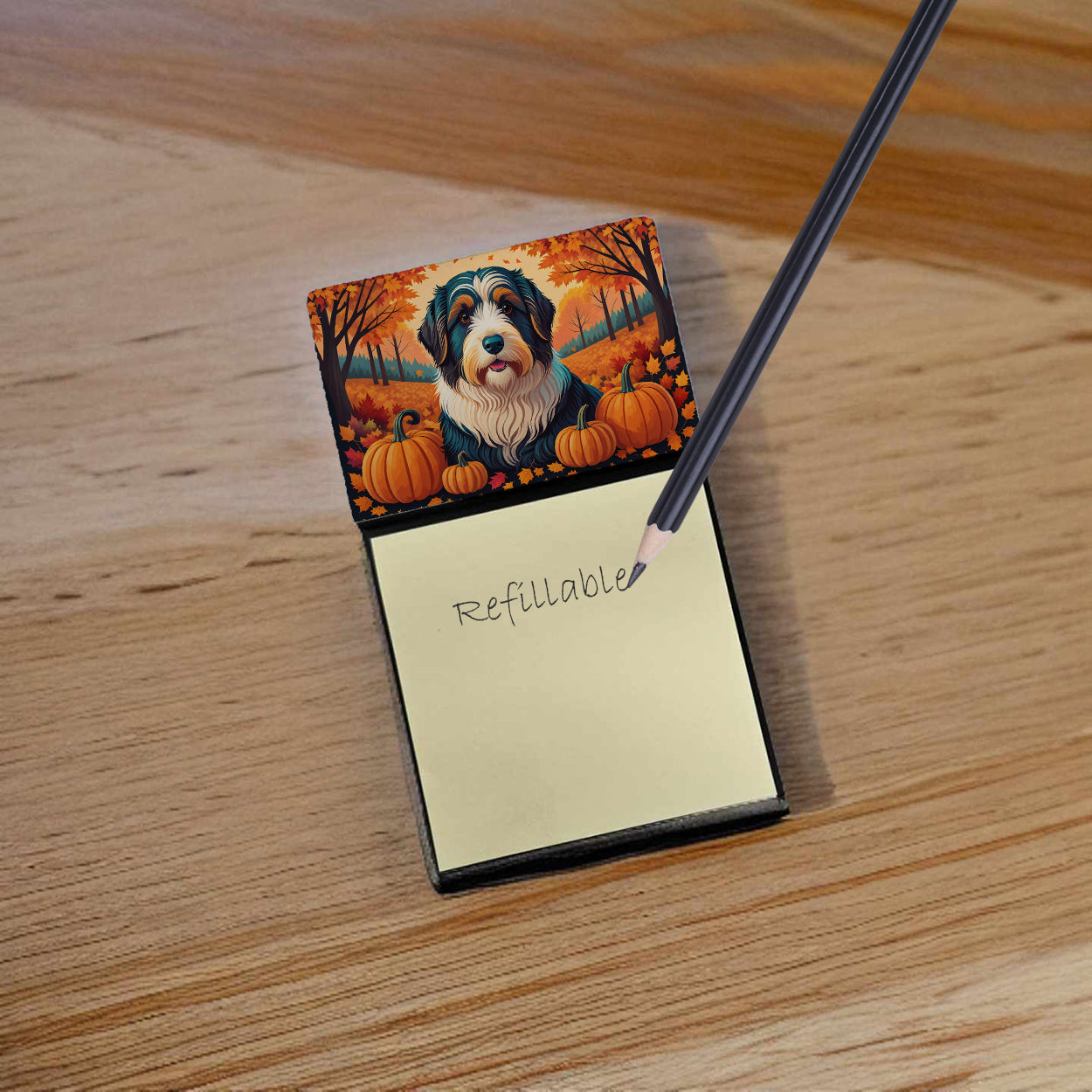 Bearded Collie Fall Sticky Note Holder