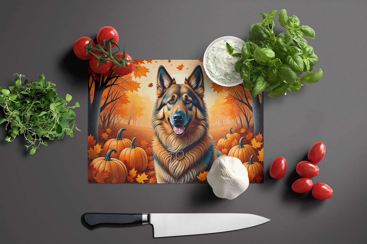 Belgian Tervuren Fall Glass Cutting Board