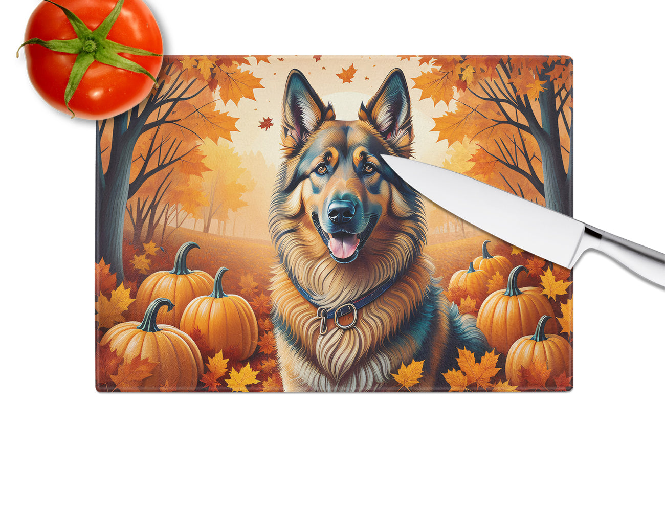 Belgian Tervuren Fall Glass Cutting Board