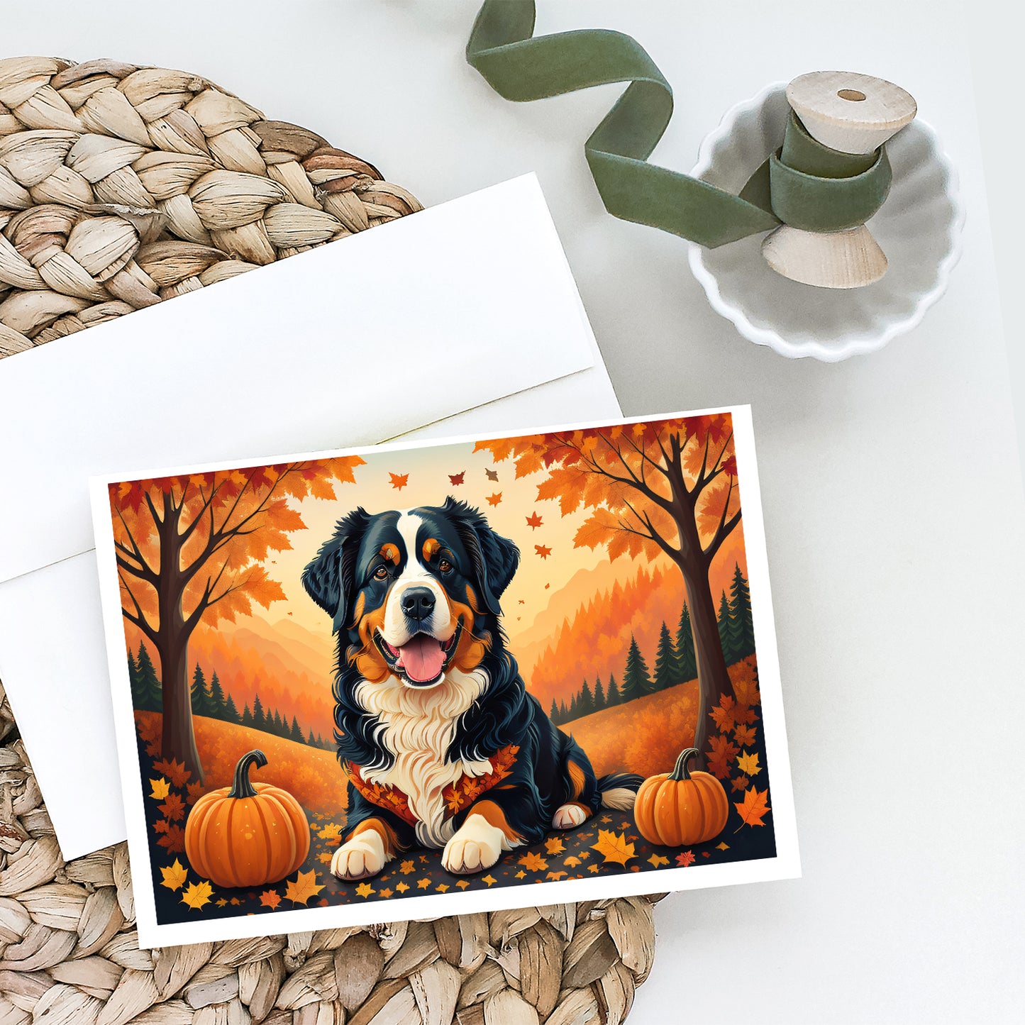 Bernese Mountain Dog Fall Greeting Cards Pack of 8