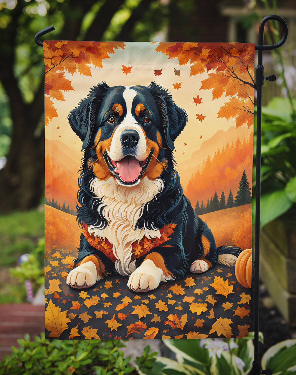 Bernese Mountain Dog Fall Garden Flag