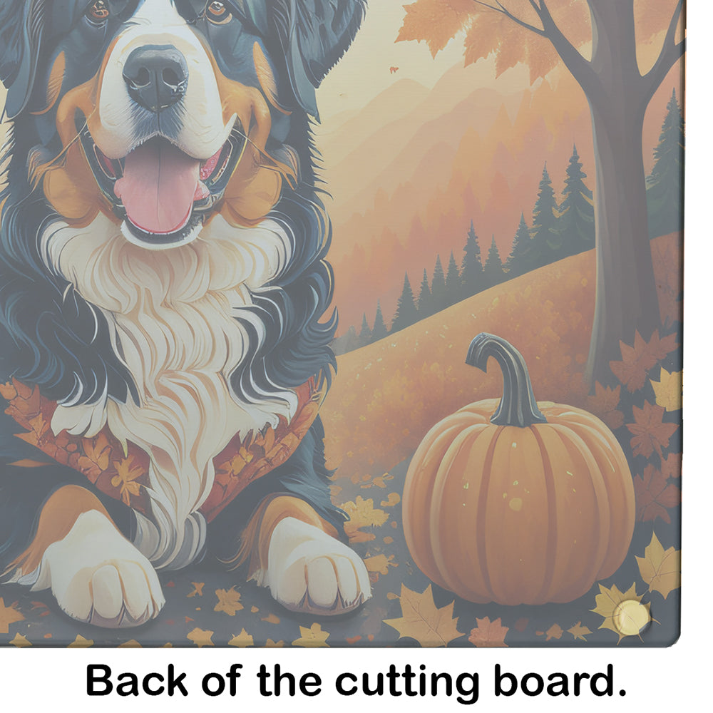 Bernese Mountain Dog Fall Glass Cutting Board