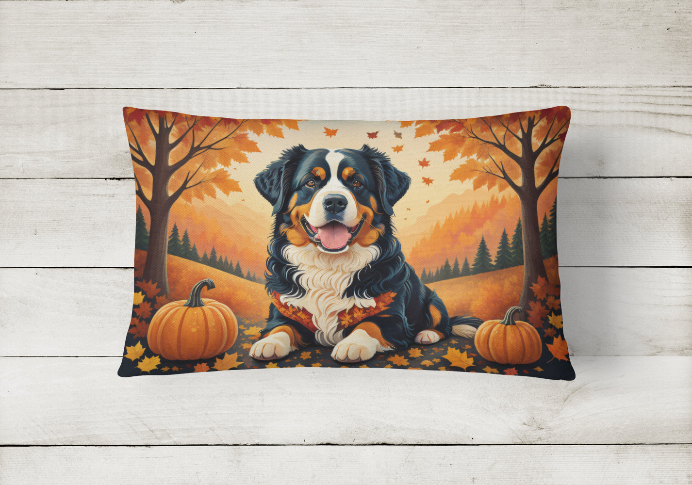 Bernese Mountain Dog Fall Throw Pillow