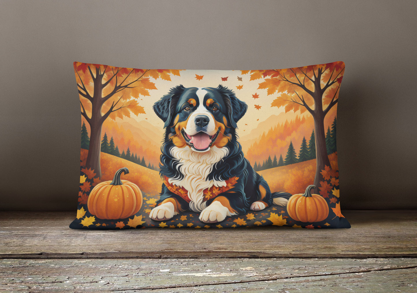 Bernese Mountain Dog Fall Throw Pillow