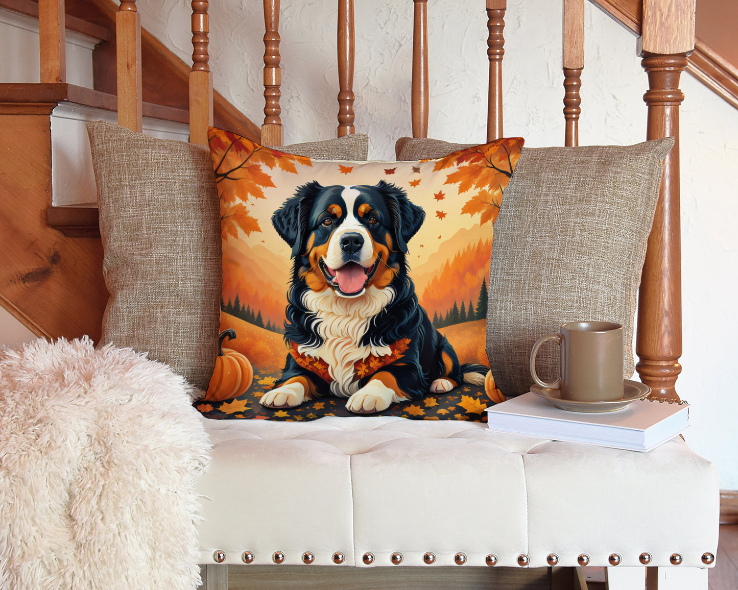 Bernese Mountain Dog Fall Throw Pillow