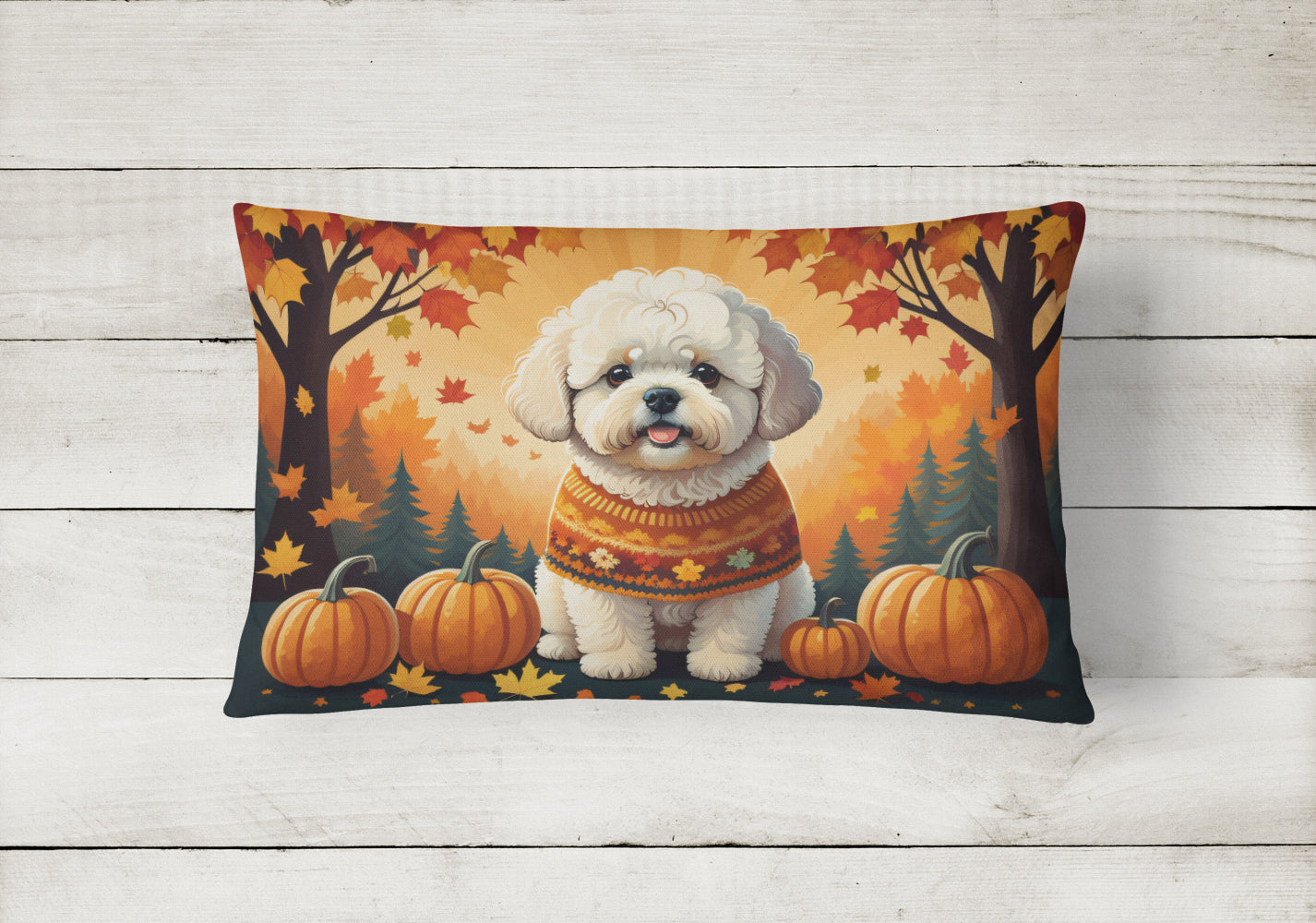 Bichon Frise Fall Throw Pillow