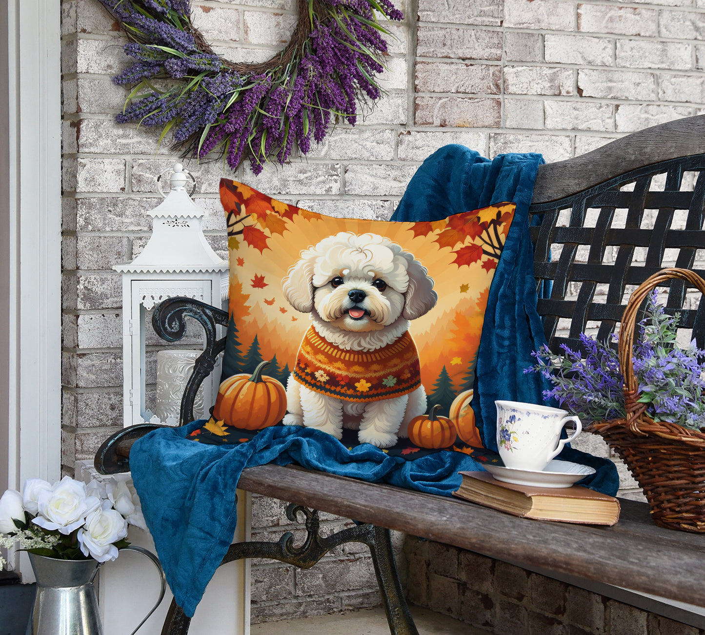 Bichon Frise Fall Throw Pillow