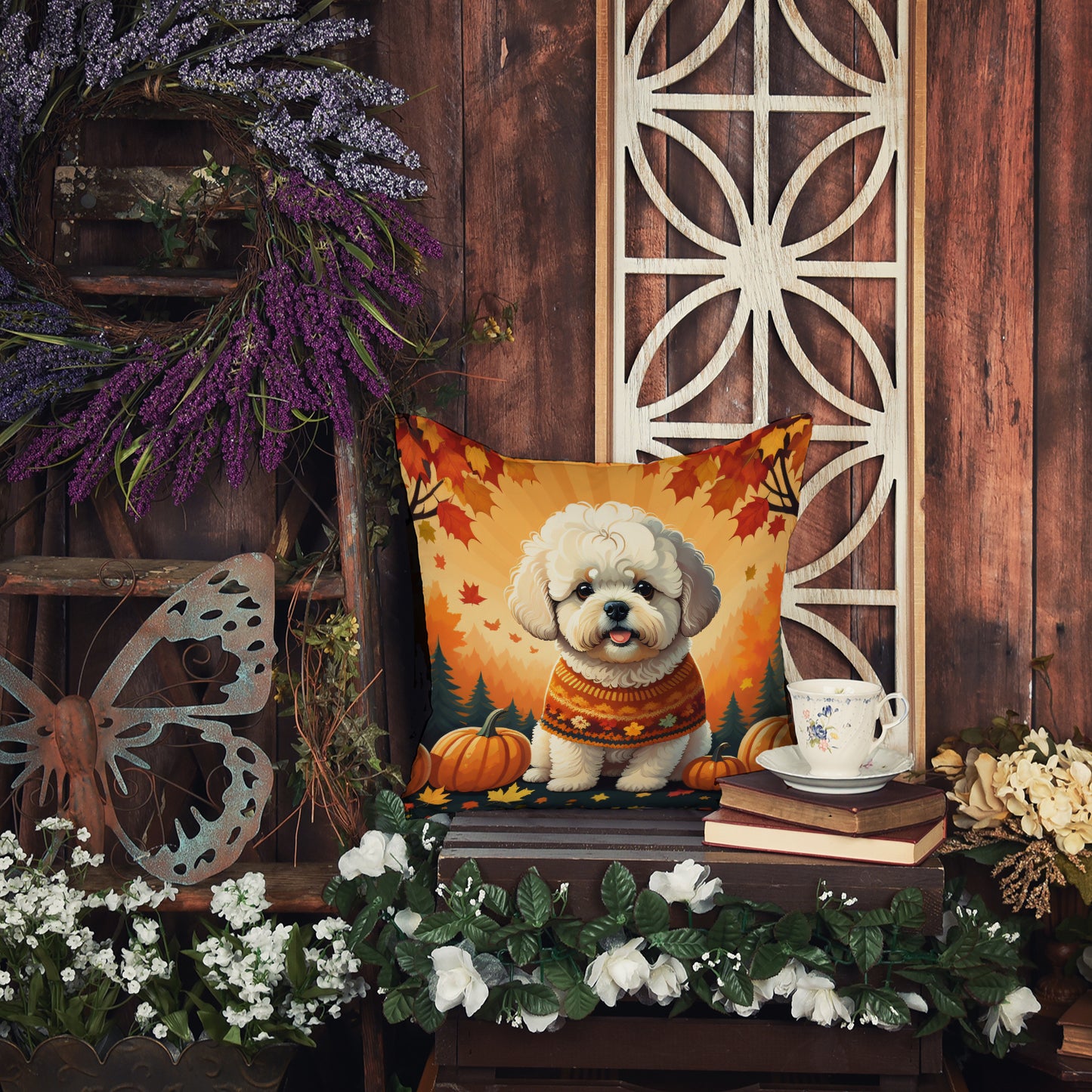 Bichon Frise Fall Throw Pillow