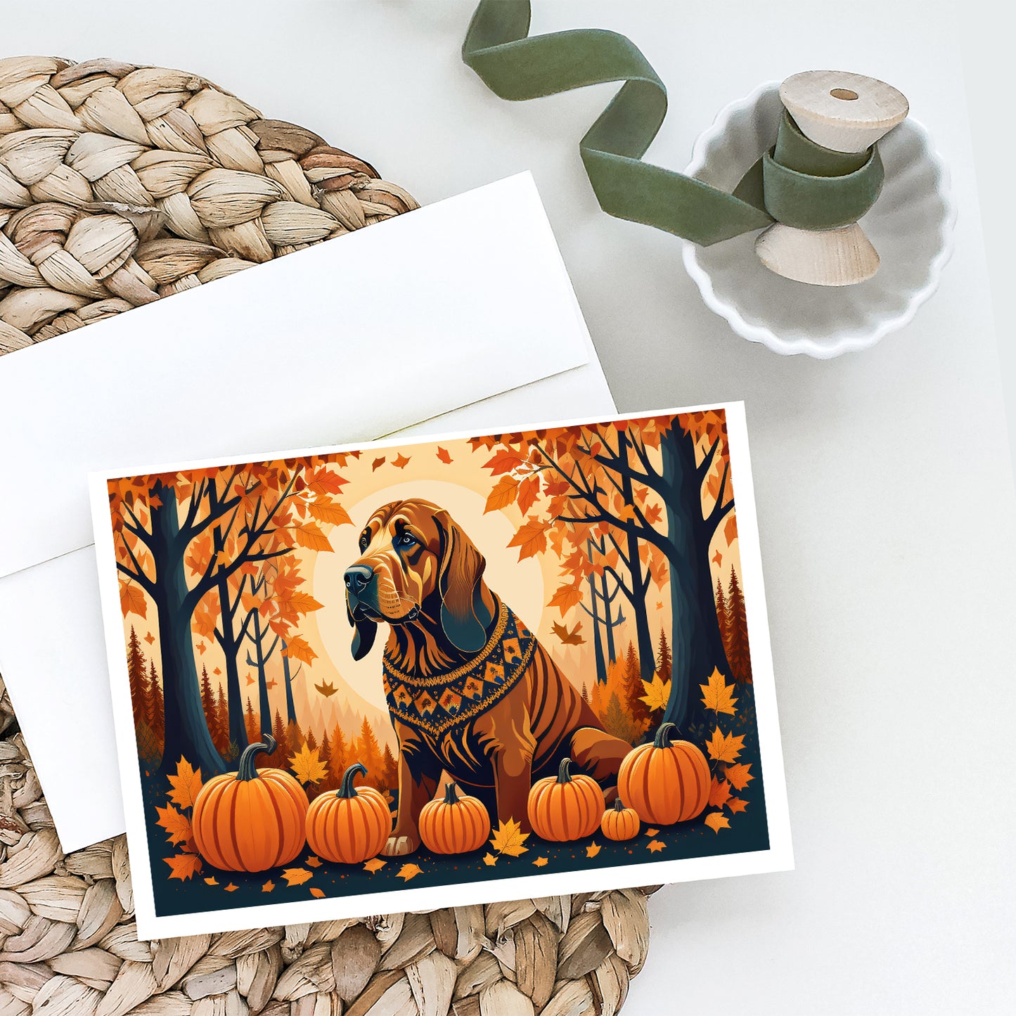 Bloodhound Fall Greeting Cards Pack of 8