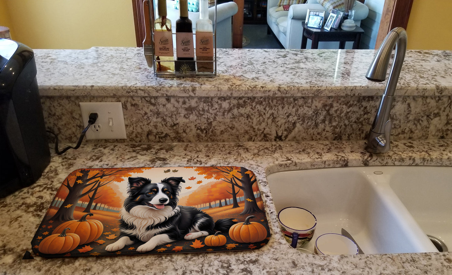 Border Collie Fall Dish Drying Mat