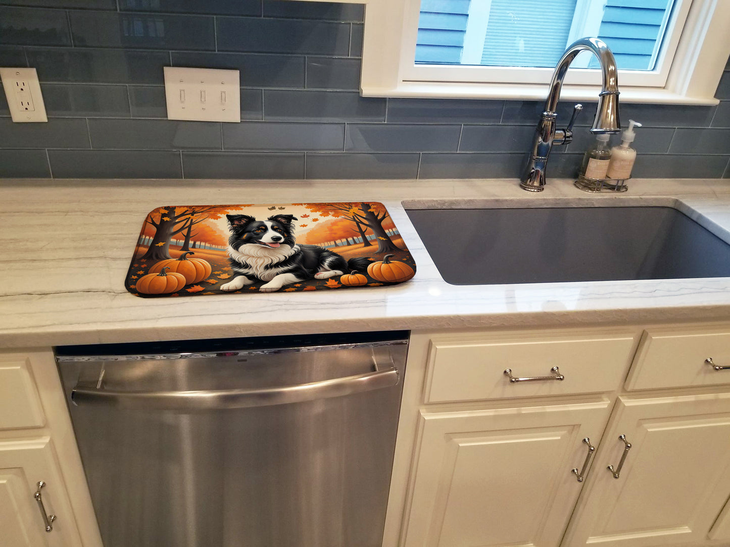 Border Collie Fall Dish Drying Mat