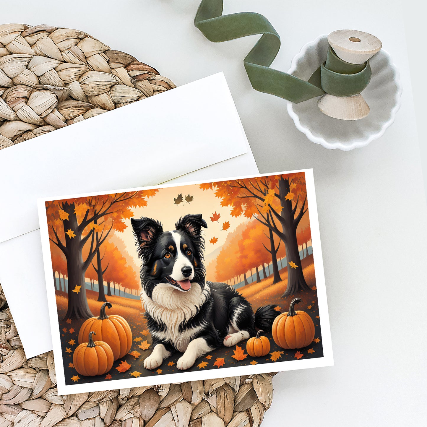 Border Collie Fall Greeting Cards Pack of 8