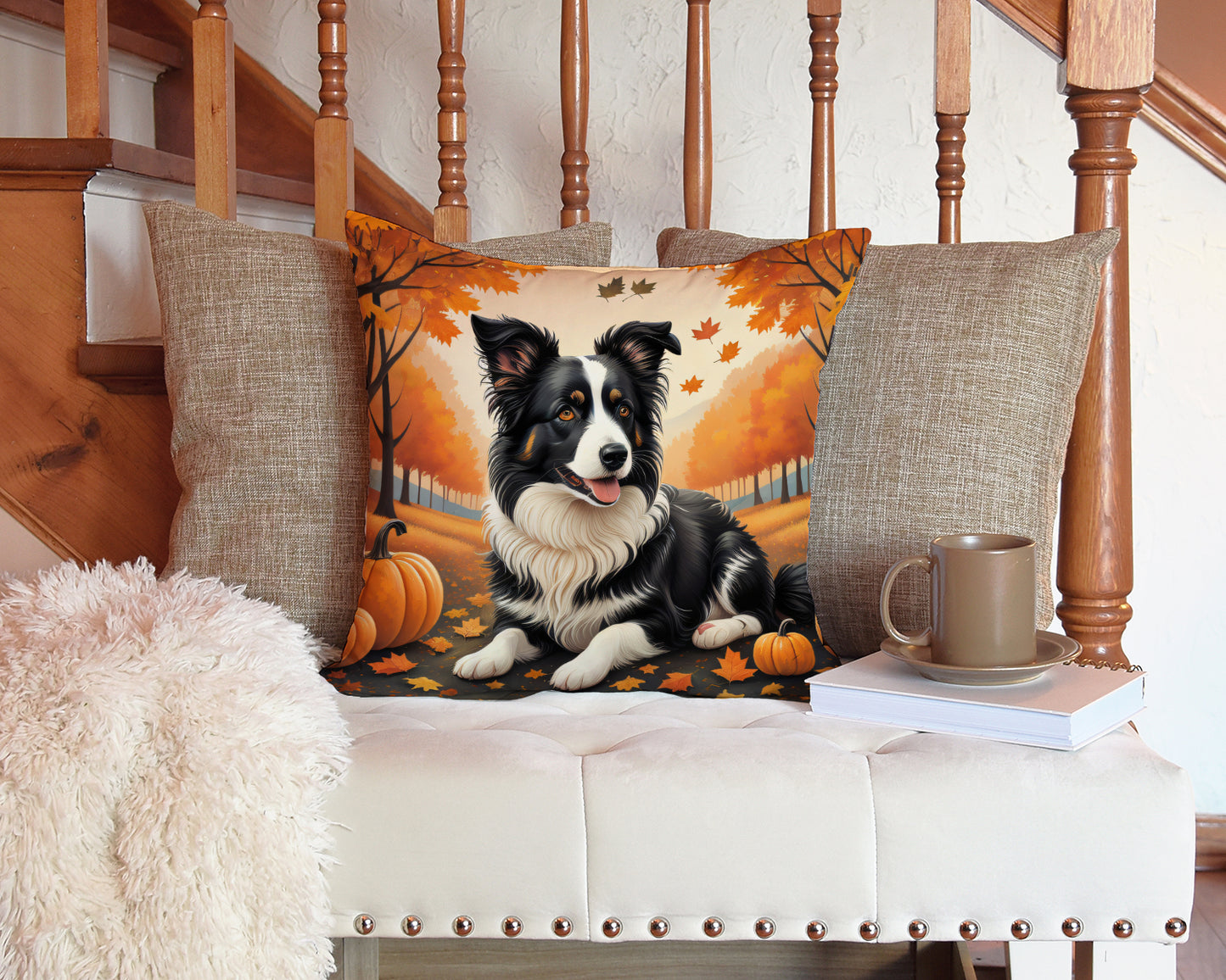 Border Collie Fall Throw Pillow