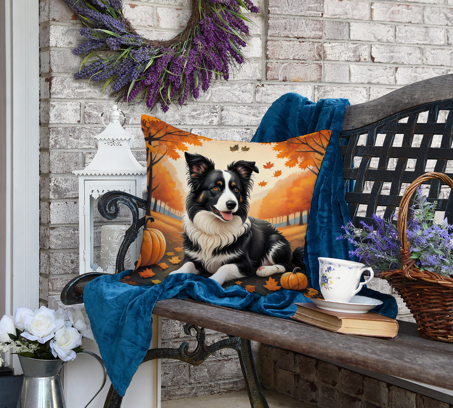 Border Collie Fall Throw Pillow