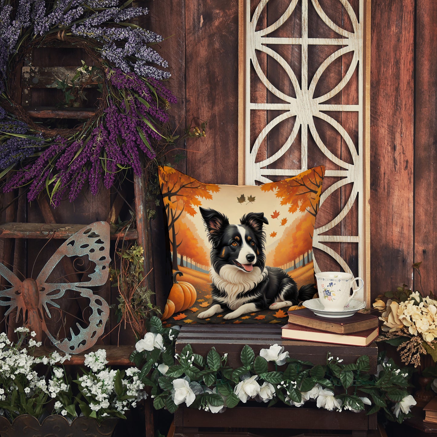 Border Collie Fall Throw Pillow