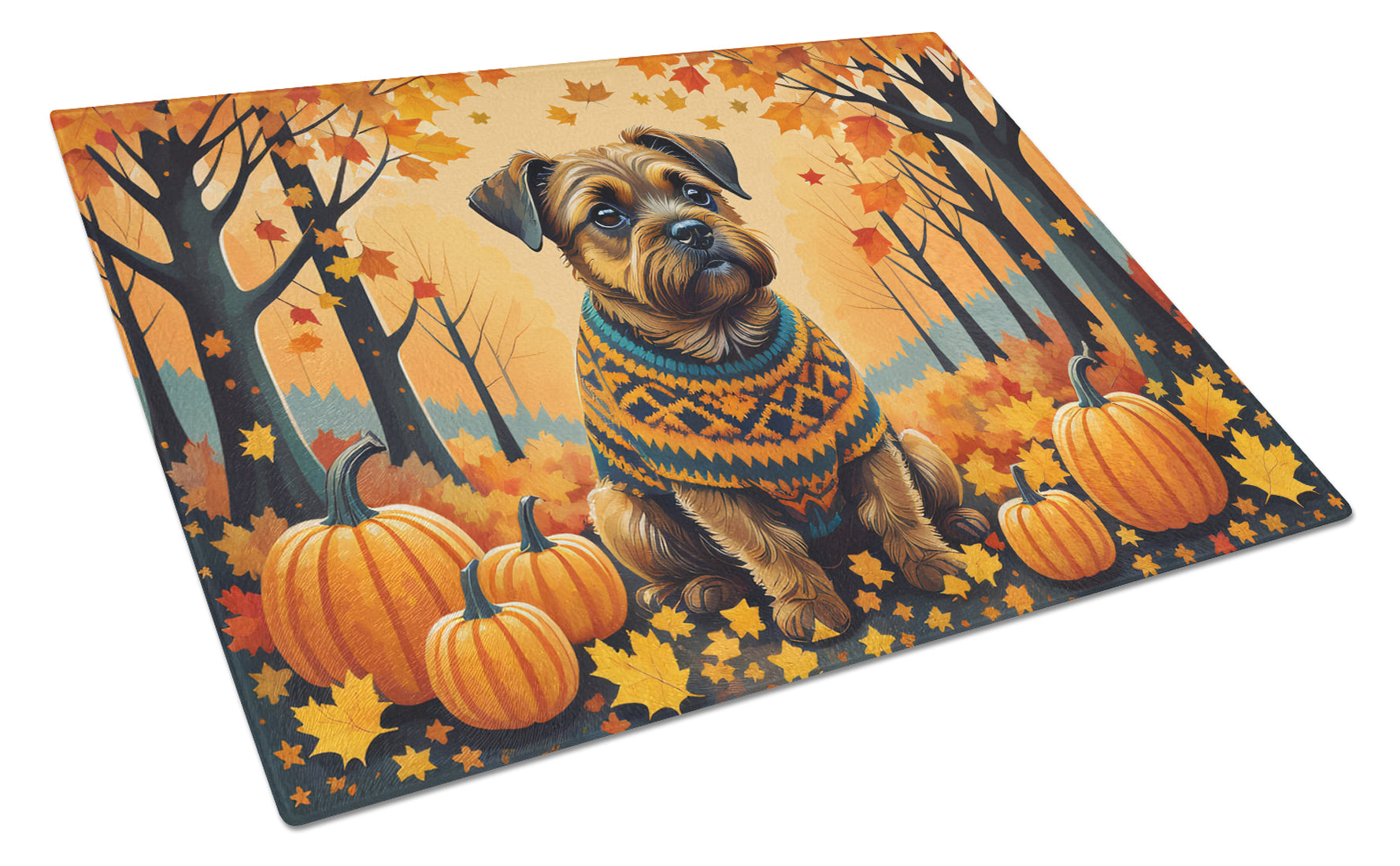 Buy this Border Terrier Fall Glass Cutting Board