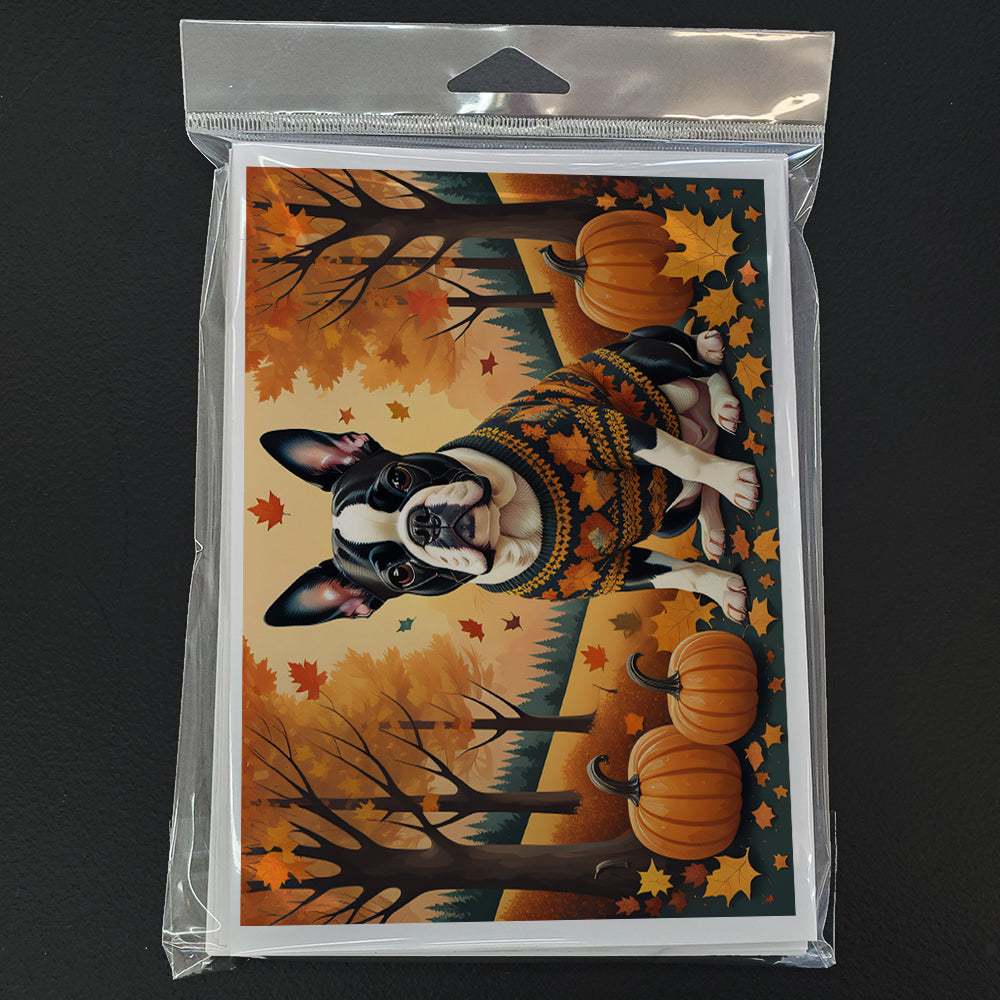 Boston Terrier Fall Greeting Cards Pack of 8