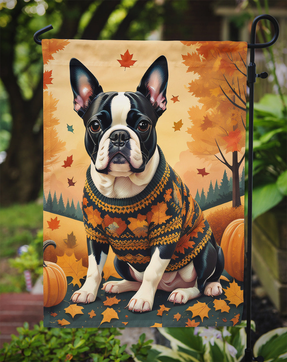 Boston Terrier Fall Garden Flag