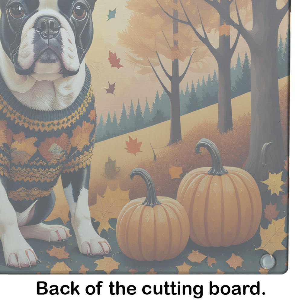 Boston Terrier Fall Glass Cutting Board