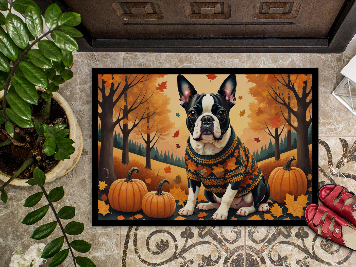 Boston Terrier Fall Doormat