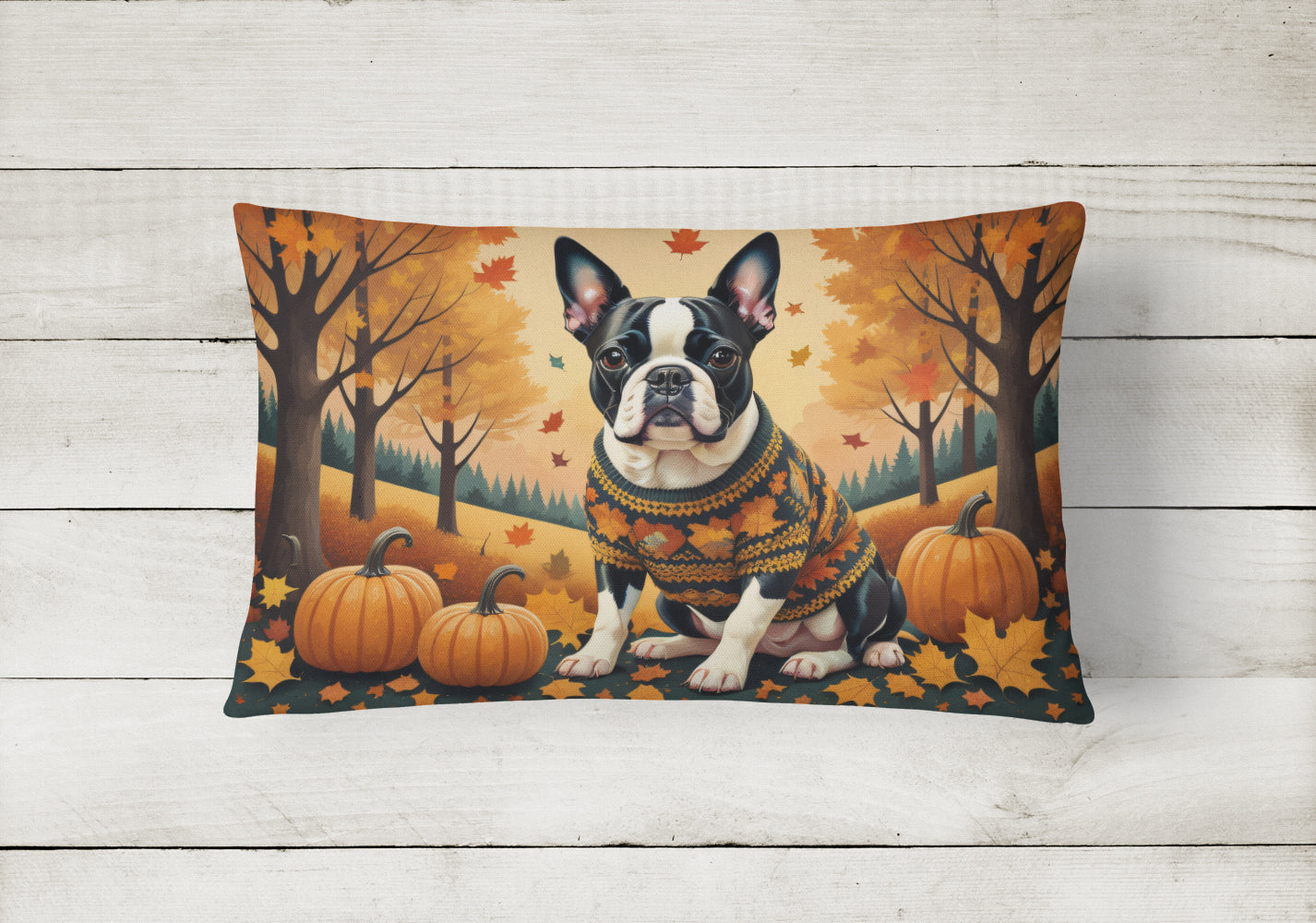 Boston Terrier Fall Throw Pillow