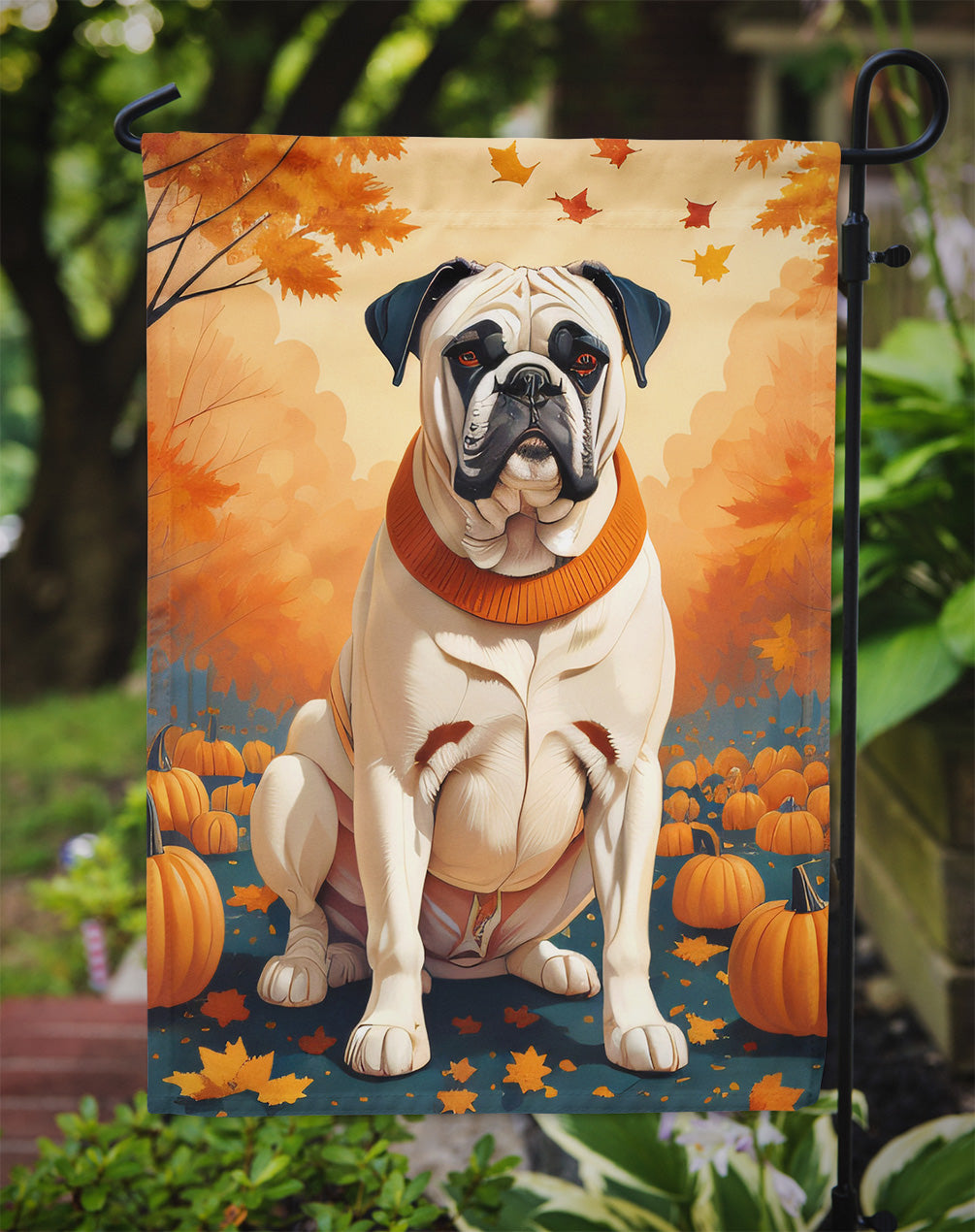 White Boxer Fall Garden Flag