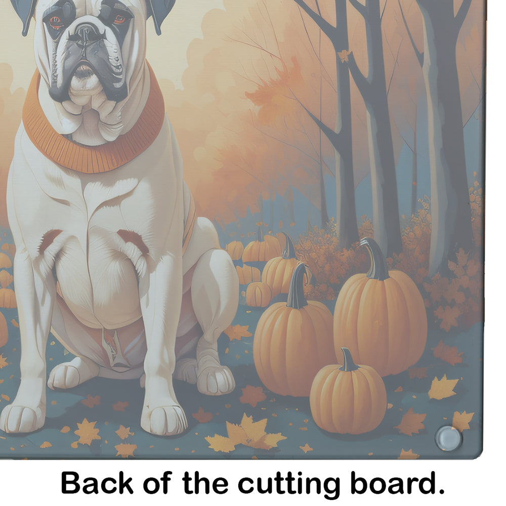 White Boxer Fall Glass Cutting Board