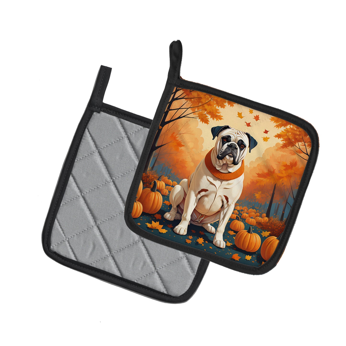 White Boxer Fall Pair of Pot Holders