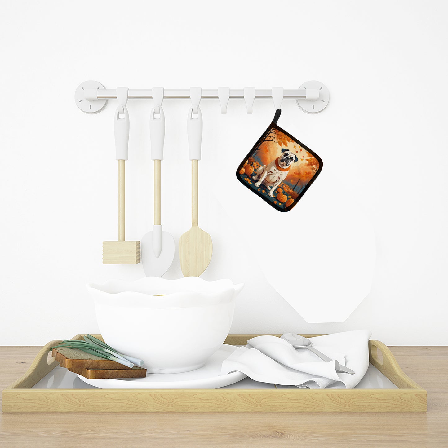 White Boxer Fall Pair of Pot Holders