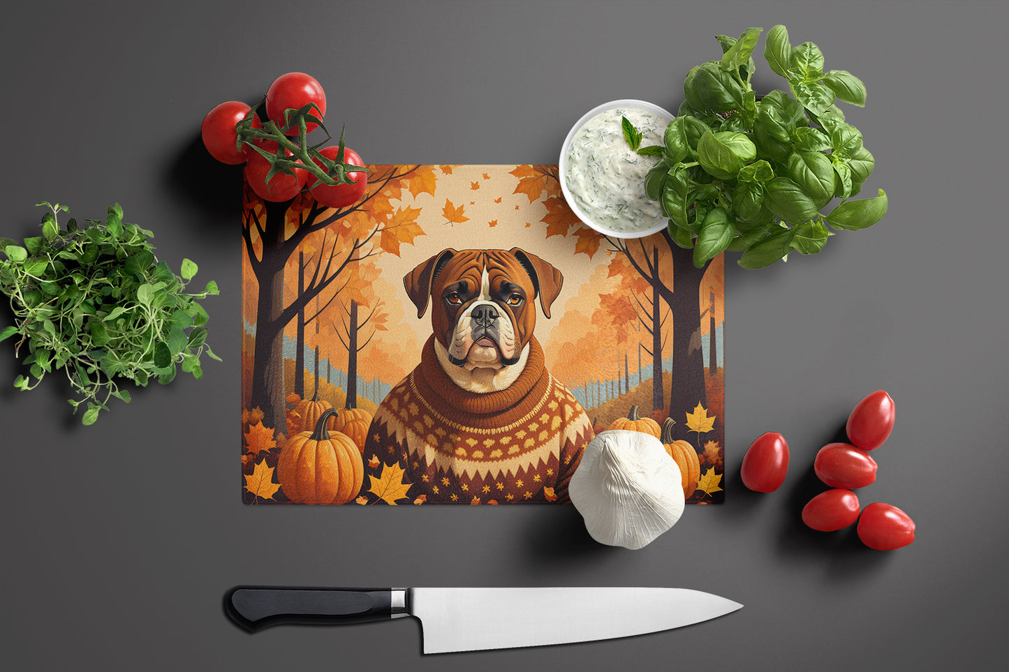 Boxer Fall Glass Cutting Board