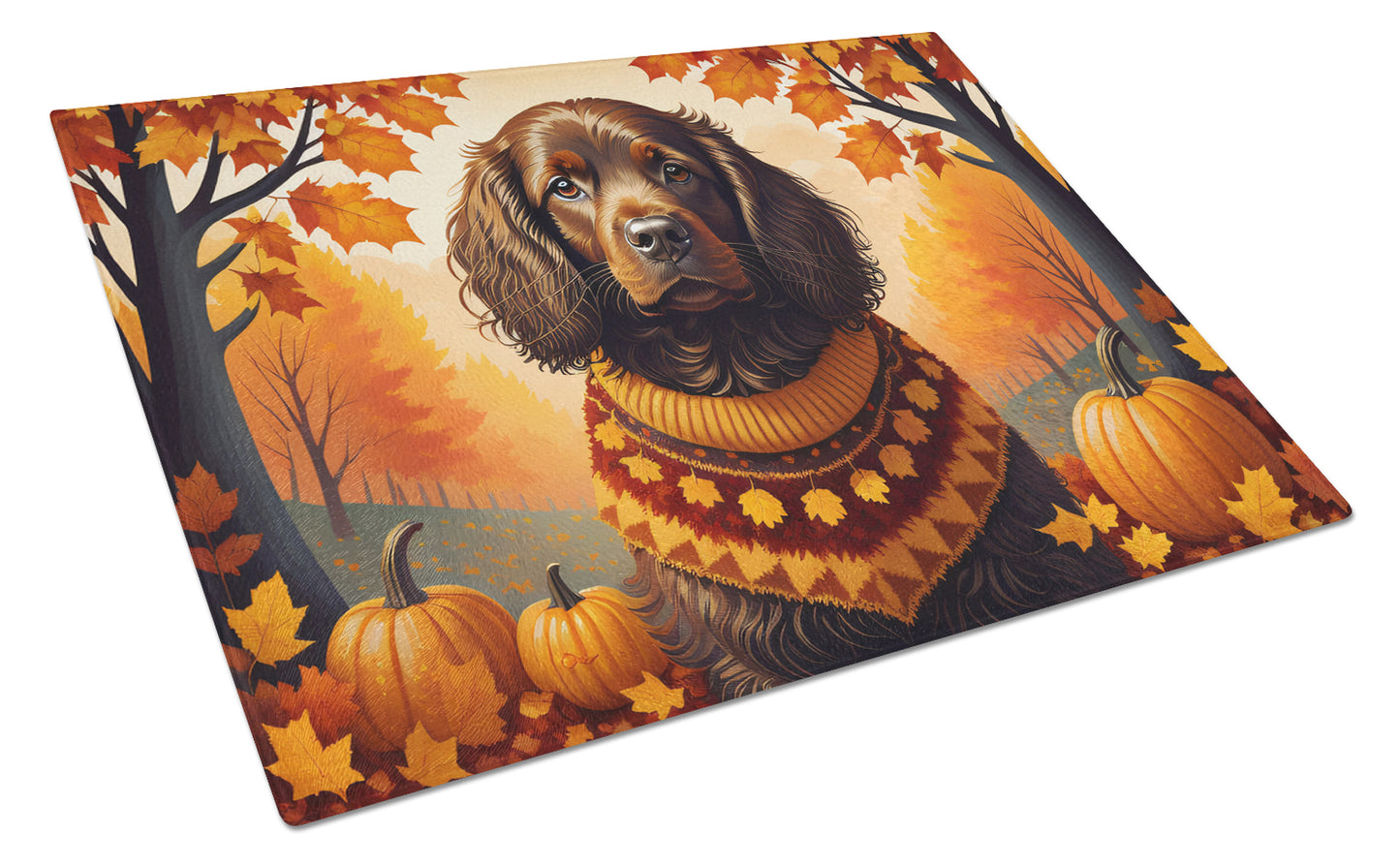 Buy this Boykin Spaniel Fall Glass Cutting Board