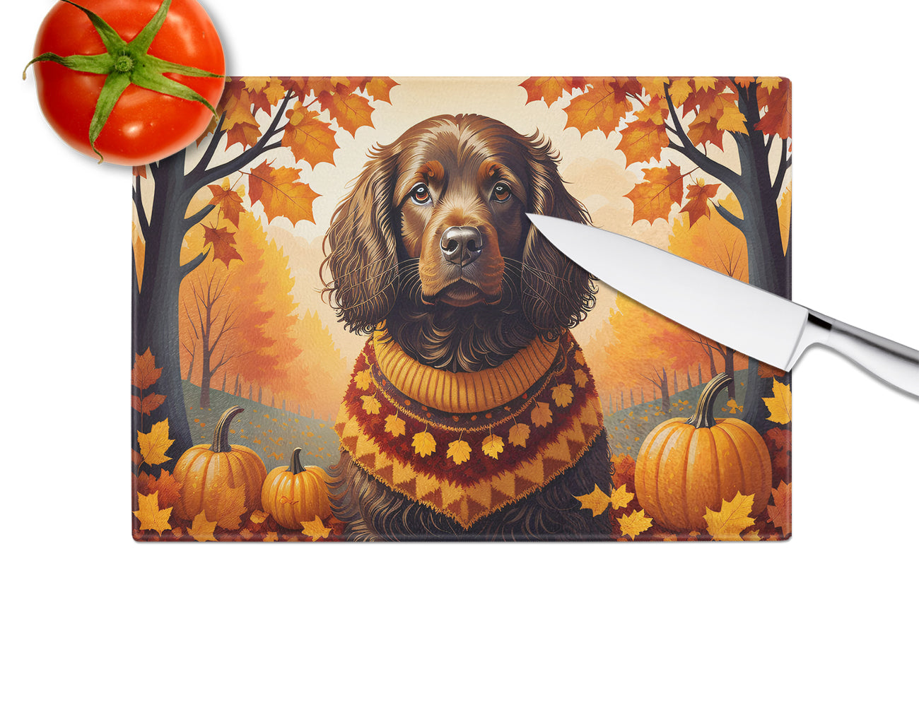 Boykin Spaniel Fall Glass Cutting Board