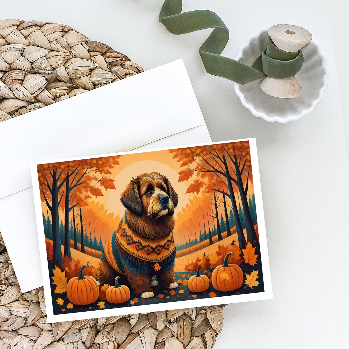 Briard Fall Greeting Cards Pack of 8