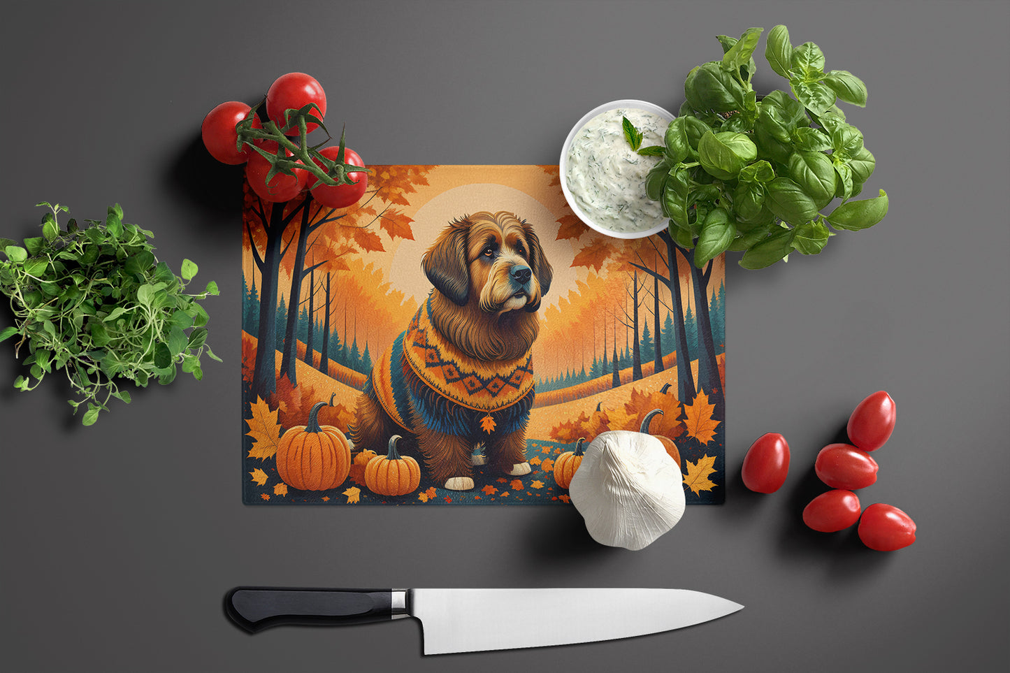 Briard Fall Glass Cutting Board