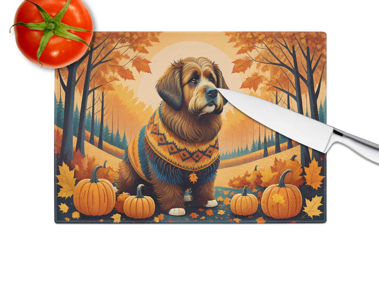 Briard Fall Glass Cutting Board