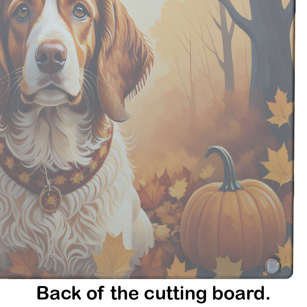 Brittany Spaniel Fall Glass Cutting Board