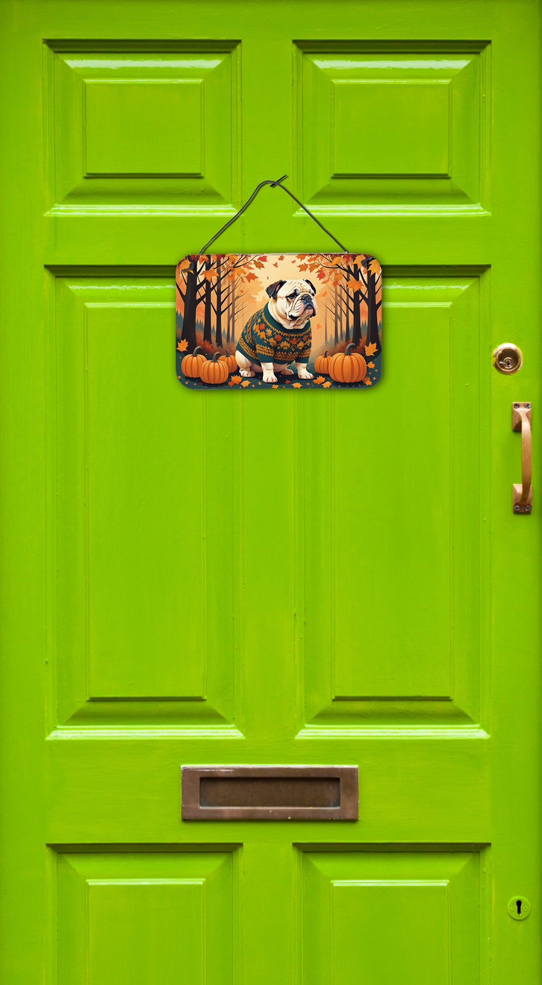 White English Bulldog Fall Wall or Door Hanging Prints