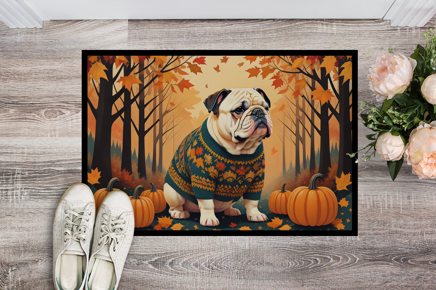 White English Bulldog Fall Doormat