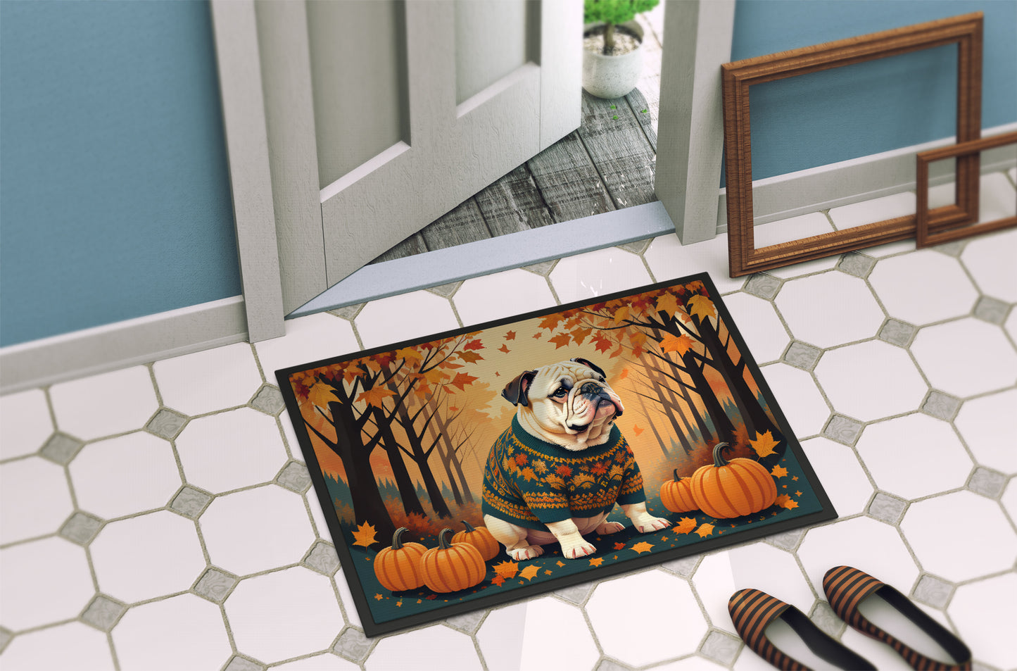 White English Bulldog Fall Doormat