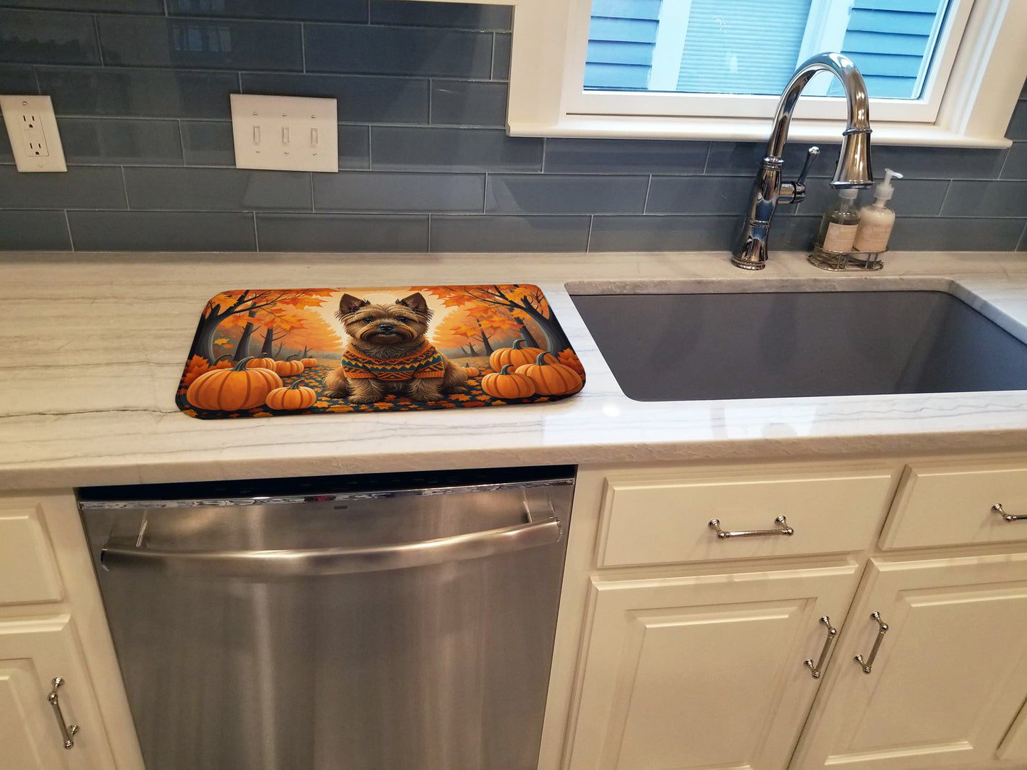 Cairn Terrier Fall Dish Drying Mat