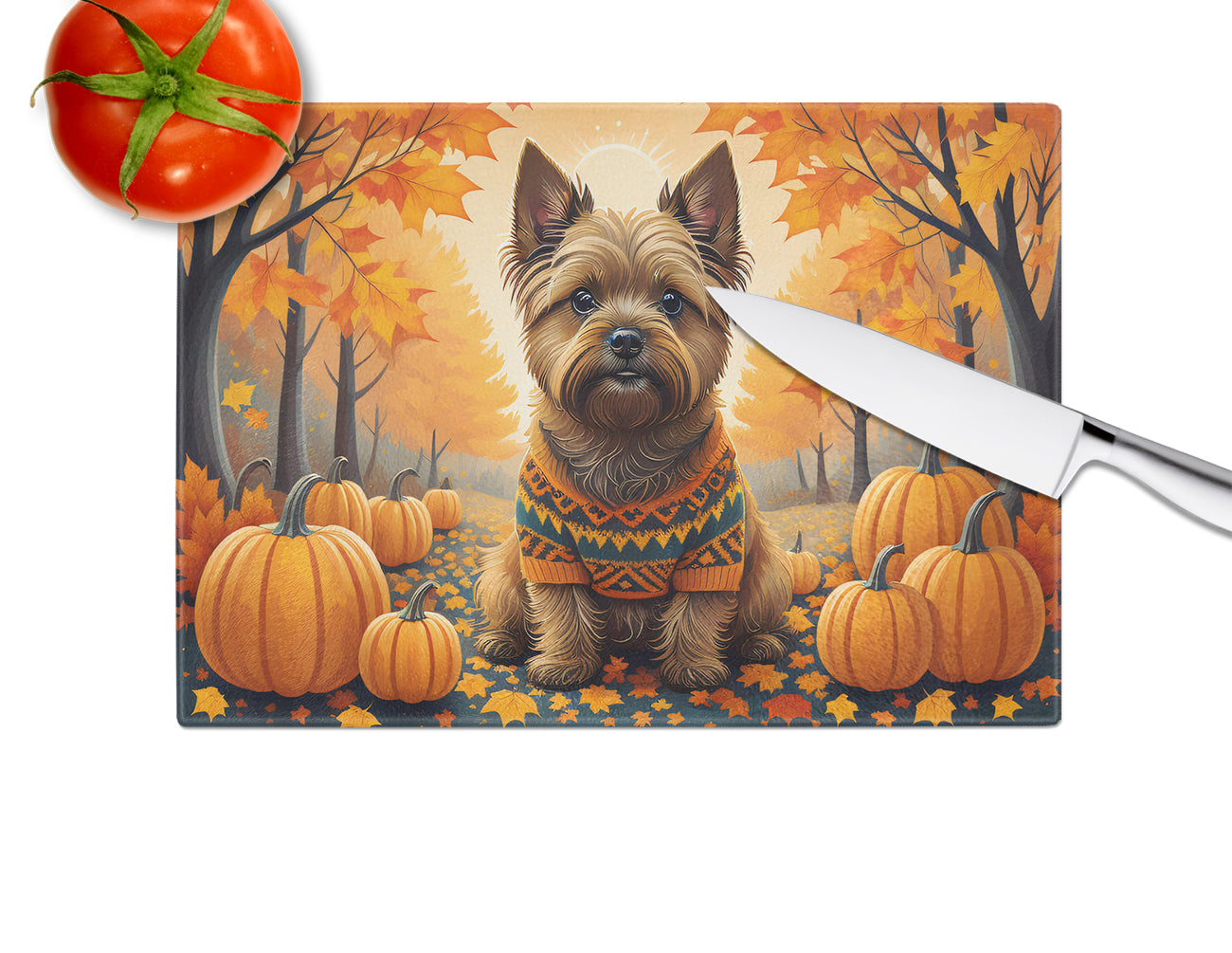 Cairn Terrier Fall Glass Cutting Board