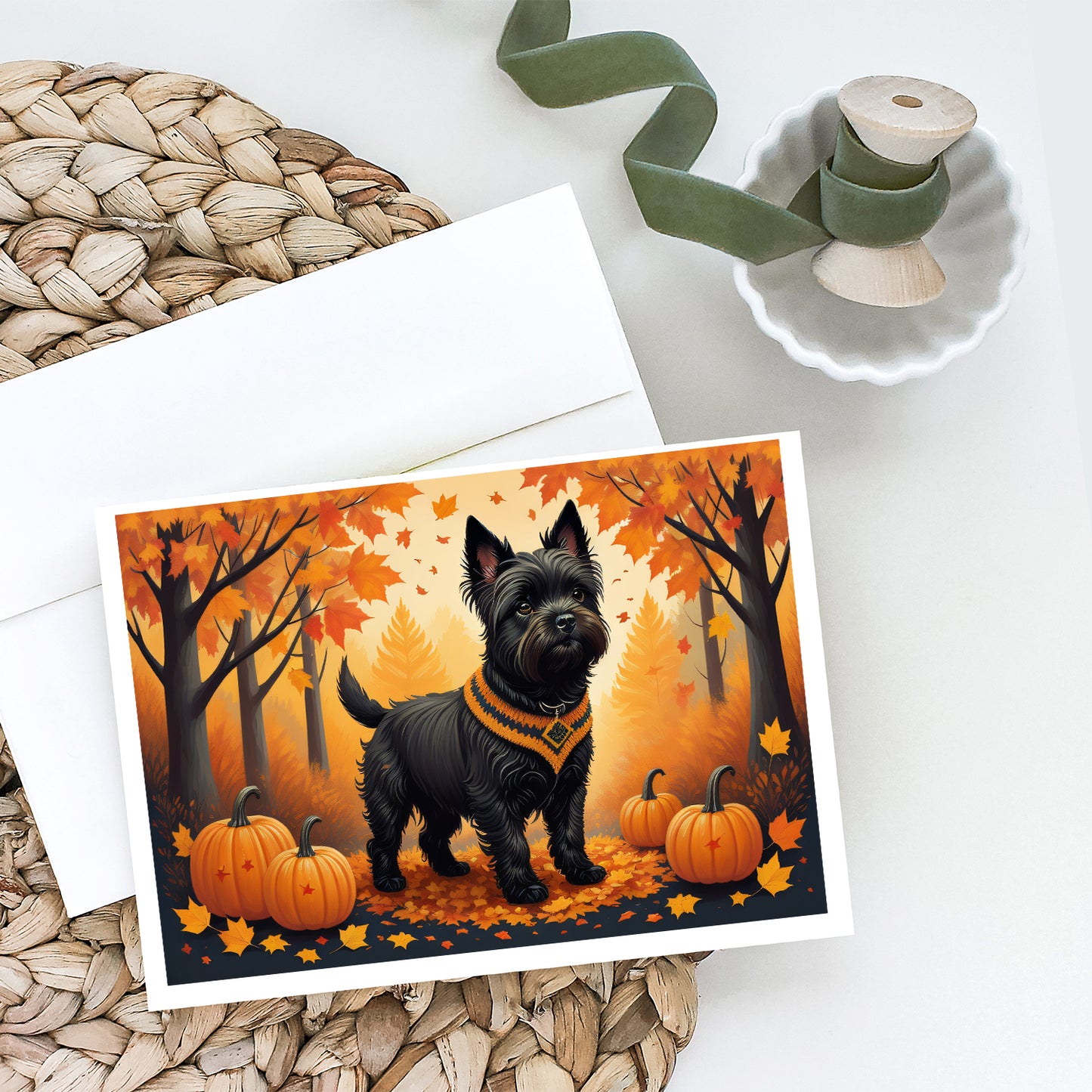 Black Cairn Terrier Fall Greeting Cards Pack of 8