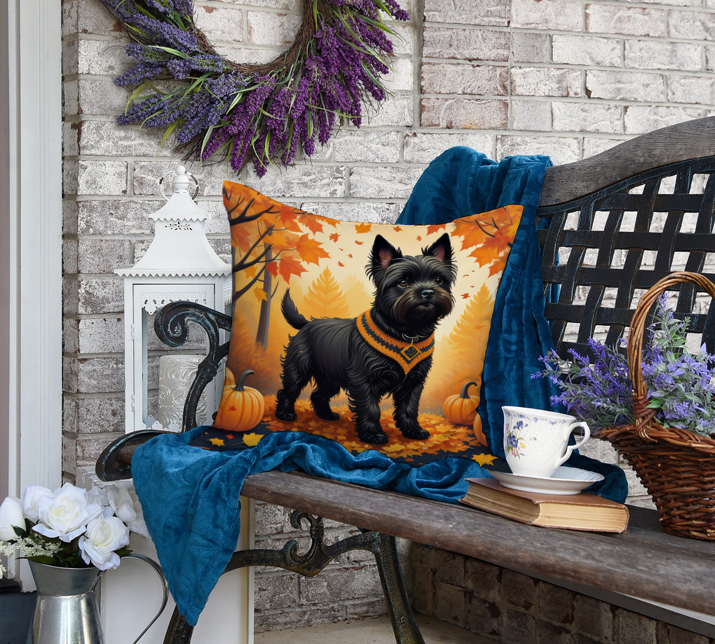 Black Cairn Terrier Fall Throw Pillow