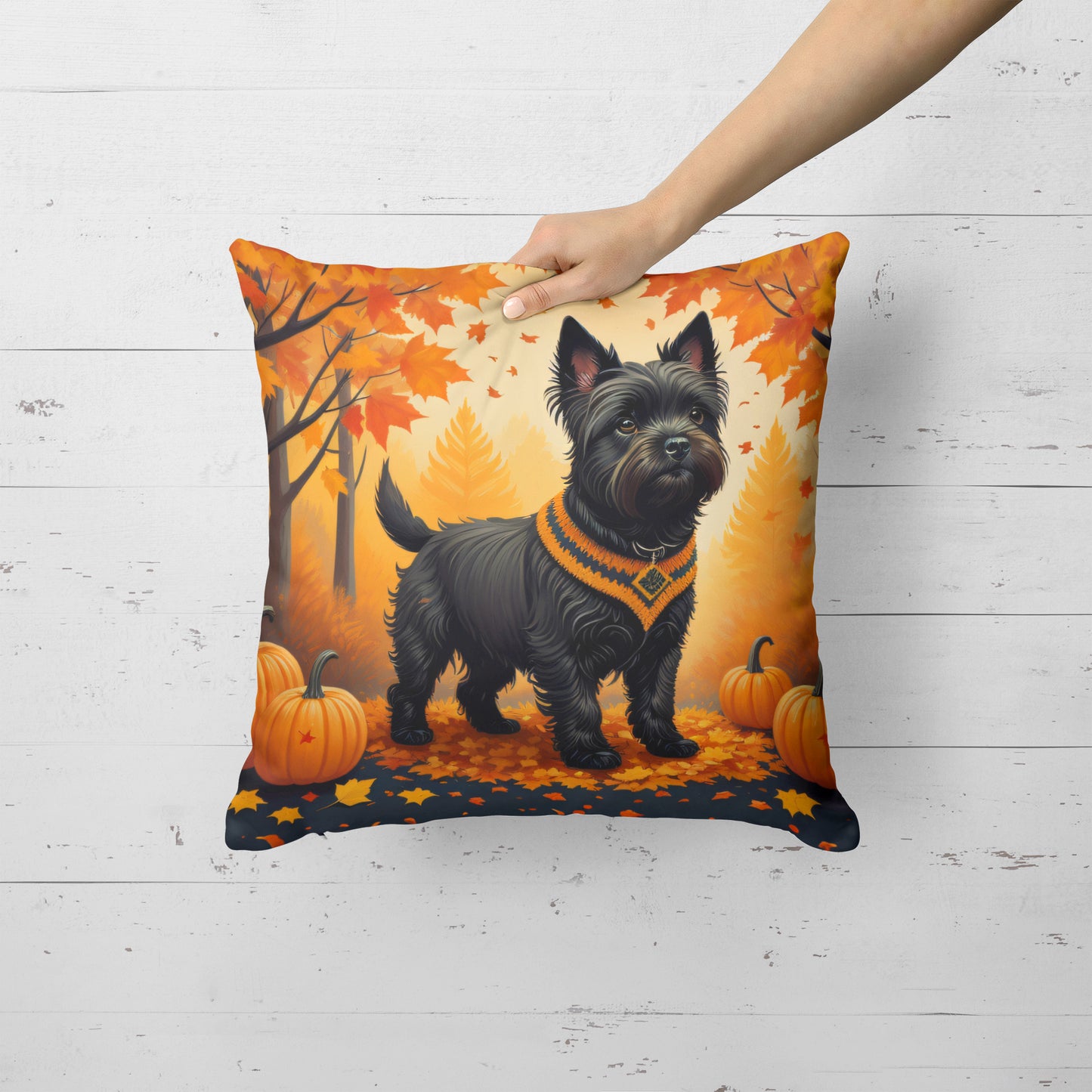 Black Cairn Terrier Fall Throw Pillow