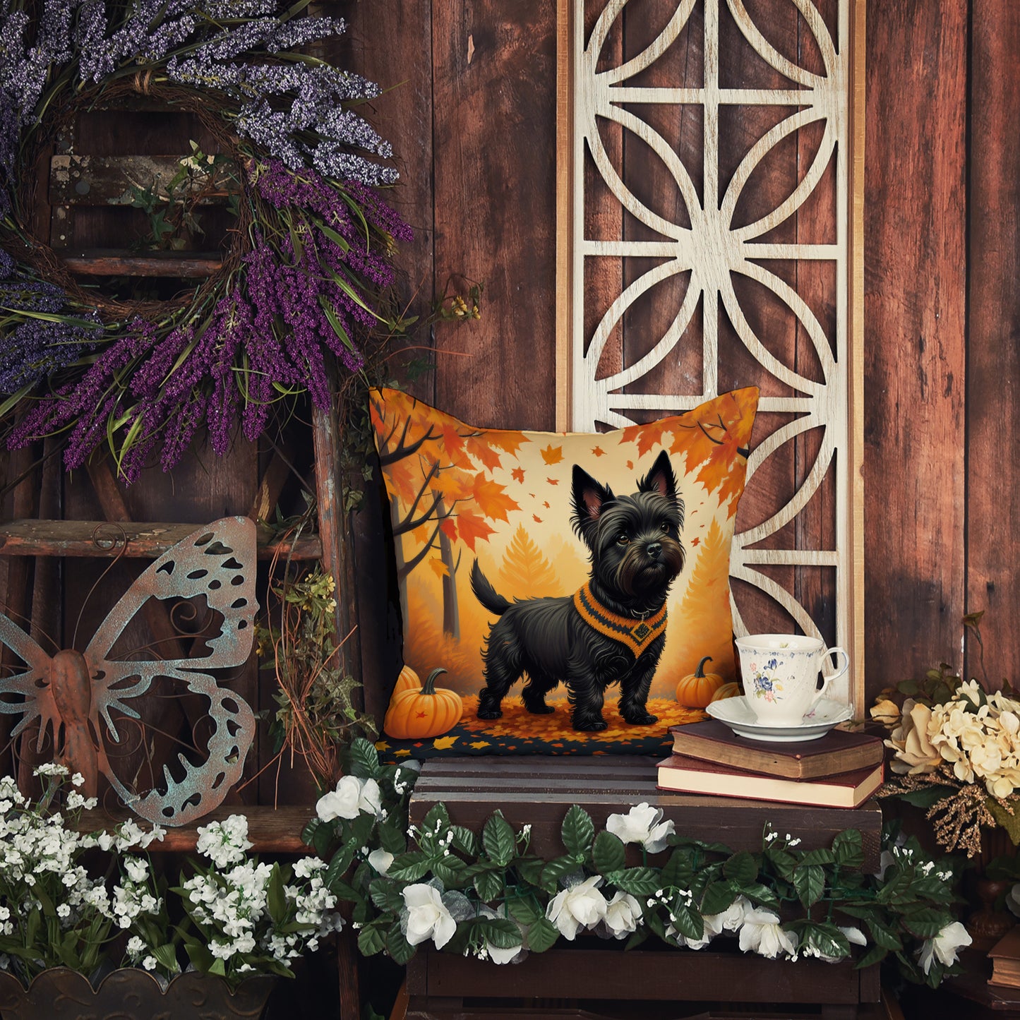 Black Cairn Terrier Fall Throw Pillow