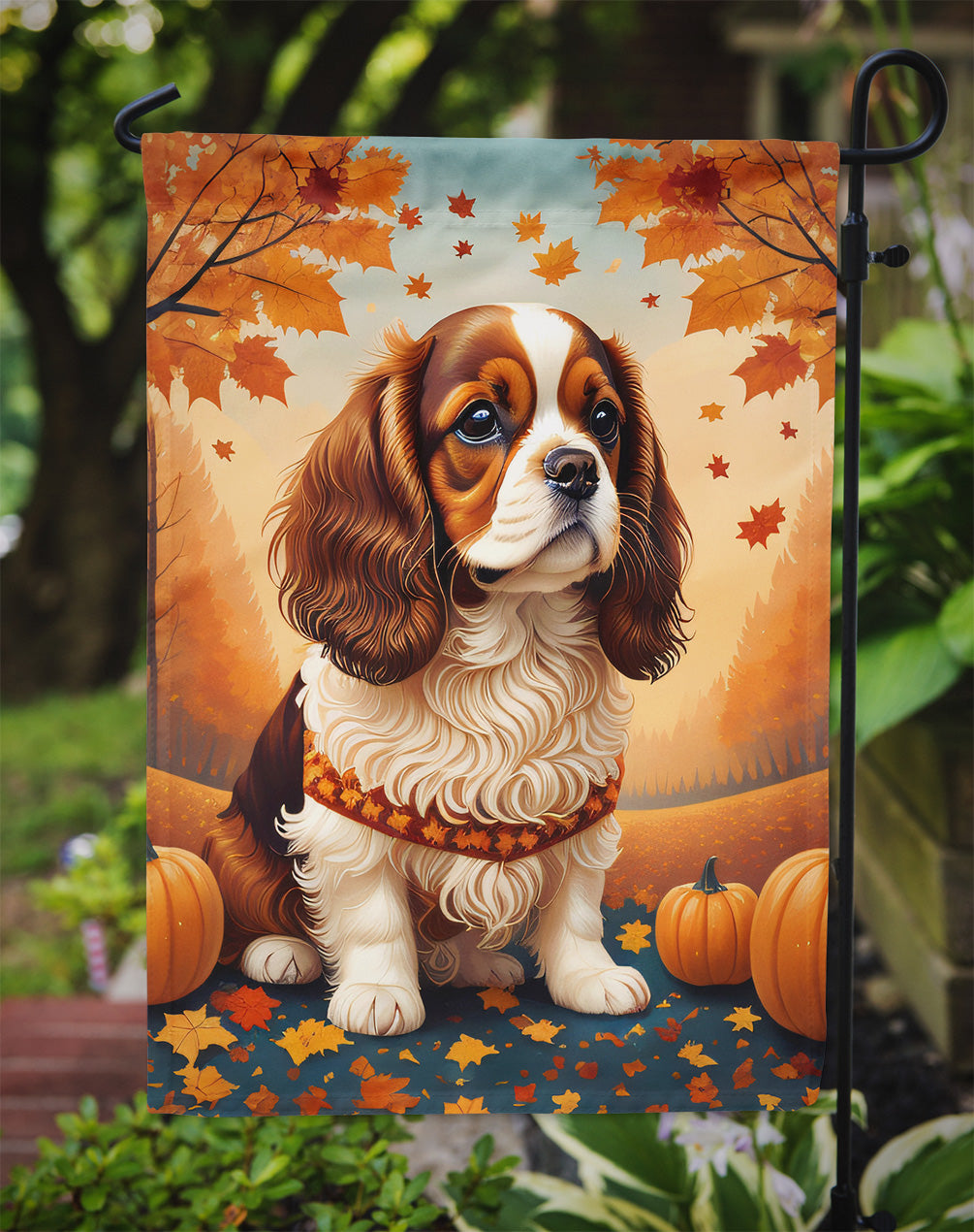 Cavalier Spaniel Fall Garden Flag