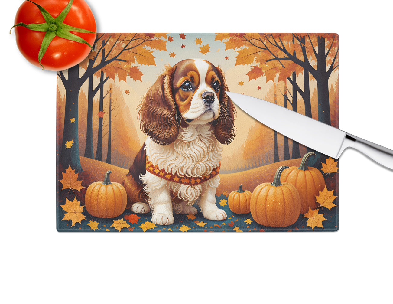 Cavalier Spaniel Fall Glass Cutting Board