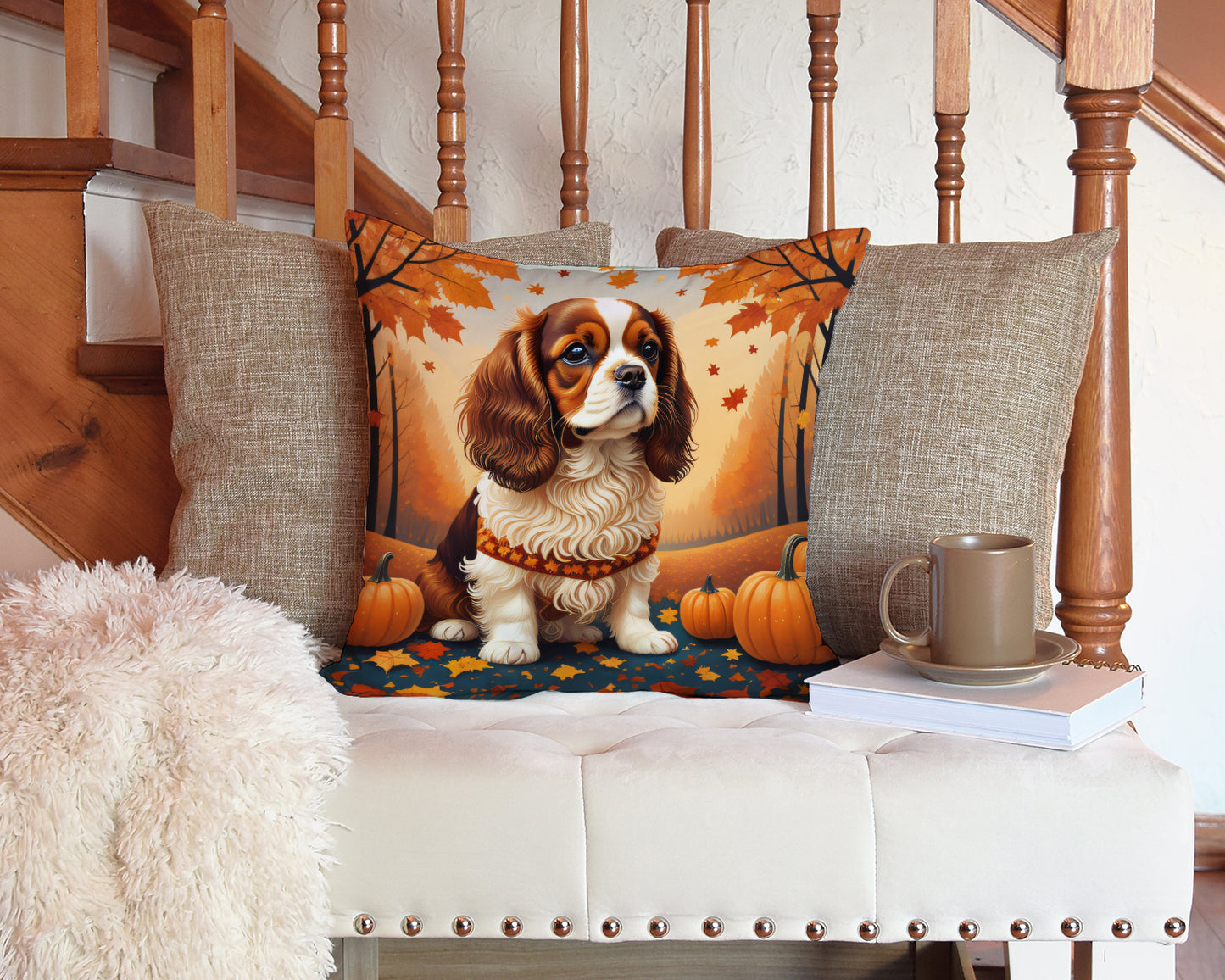 Cavalier Spaniel Fall Throw Pillow